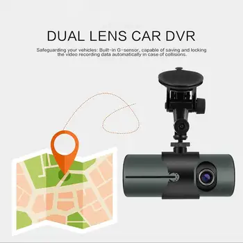 Duálny Objektív GPS Fotoaparát Auta DVR Dash Cam Video Rekordér G-Senzor w/ Nočné Videnie Tlačidlo Blokovania Automatického Cyklu Nahrávanie