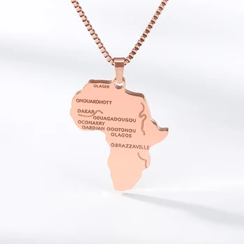 Móda Afrika Krajiny Mapu Náhrdelník z Nehrdzavejúcej Ocele Poľa Reťazca Prívesok cestovateľov Šperky Unisex Muži Ženy Etnických Darček