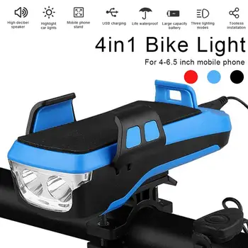 4 in 1 Multifunkčné Bicyklov Svetla Led Usb Nabíjateľné Požičovňa Svetlometu Mobile Bicykli Baterka Cyklistické Roh Držiaka Telefónu