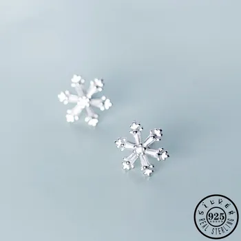 Reálne 925 Sterling Silver Cubic Zirconia Snowflake Tvar Zlatá Farba Á Ucho Stud Vianočné Náušnice Šperky pre Ženy, Dievčatá