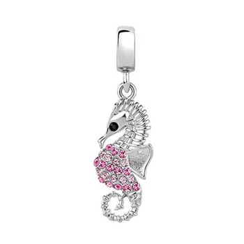 2019 Strieborné Pozlátené Roztomilý Ružový Kryštál Seahorse Prívesok Charm Korálky Fit Pandora Ženy Diy Náramky, Prívesky, Šperky