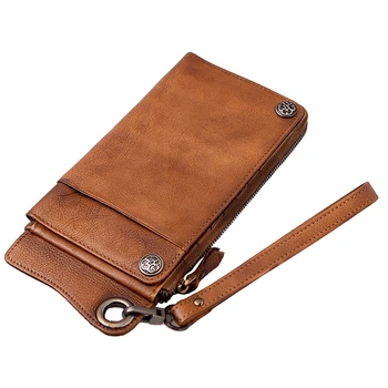 AETOO Ručné vintage cowhide Dlho, peňaženky, pánske, dĺžka veľkú kapacitu na zips mobilný telefón taška