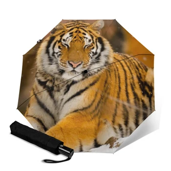 Tiger Skladacie Automatické Parasol Ţeny Muţi 8 Kosti, Anti-UV Tri-skladanie Dážď Slnečníky Cestovné Paraguas Parapluie Dážď zariadenia