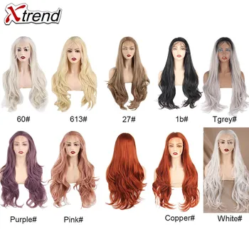 Xtrend Syntetické Parochne Čipky Front Žien Parochne Pre Čierne Ženy S Telom Vlasy na blond Ružová Zázvor 60 Čierna Sivá Fialová Červená Meď