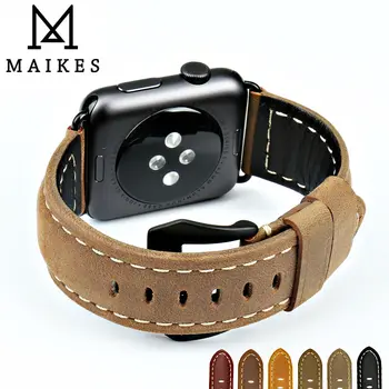 MAIKES Nový vintage kožené watchbands pre iwatch náramok Apple hodinky kapela 44 mm 40 mm 42mm 38mm série 4 3 2 1 hodinky remienok
