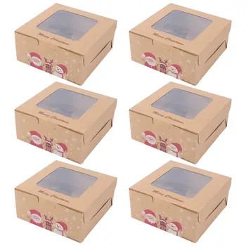 6Pcs Vianočné Cupcake Box Pečenie Dezert Balenie Box Darček Holding Prípade Otvorte Okno Vajcia Koláč Box Dovezené Kraft Darčekové Papierové Krabice