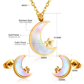 LUXUKISSKIDS New Moon Star S Krištáľovo Šperky Držiaky z Nehrdzavejúcej Ocele Zlatá Farba Dubaj Shell Dubaj Svadobné Svadobné Šperky Sady