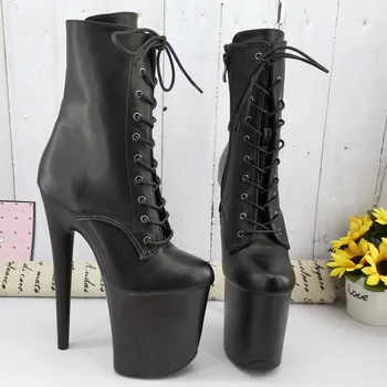 Leecabe Black PU Farba 20 CM/8 cm dámske Sandále na Platforme strany, Vysoké Podpätky, Topánky pole Tanec boot