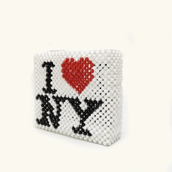 Doplnky, Módne Biele Ručne Korálkové Nové Korálky Taška Milujem NEW YORK List Hromadné Taška pre Ženy 2019 Srdce Taška