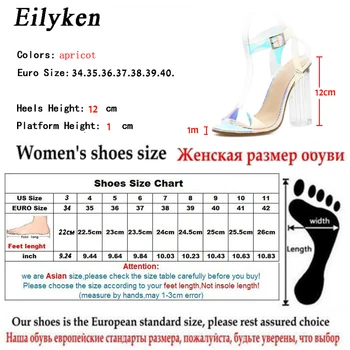 Eilyken Lete Sexy PVC Transparentné Vysoké podpätky Ženy Sandále, Topánky Pracky Popruhu Módne Dámy Crystal Námestie Päty Strán Sandále