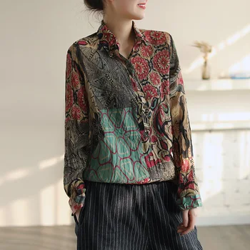 DUŠA TIGER Čínsky Módny Štýl Jeseň Dámy Dizajnér Streetwear Ženy Vytlačené Voľné Košele Kvetinový Bežné Blúzky Plus Veľkosť