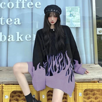 Jeseň Zima Harajuku Sveter Ženy kórejský O-krku Pulóver Hip Hop Pletenie Svetrov Voľné Lumbálna Knitwear Oblečenie Žena