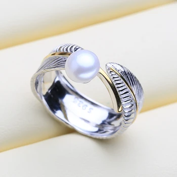 FENASY 925 Sterling Silver Ring Prírodné Sladkovodné Perly Prstene Pre Ženy, Striebornej a Zlatej Farby Žena Leaf Krúžok Jemné Šperky