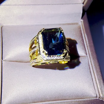 Móda Tvorivé modrý zirkón Veľké sapphire muž despotický krúžok pre ženy strany zásnubný prsteň, šperky darček vysokej kvality
