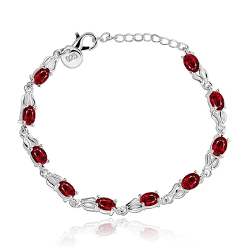 Roztomilý Králik Uši Strieborné Pozlátené CZ Zirkón Strany Príslušenstvo Dievčatá Náramok Elegantné Oválne Rubine Červená Rakúskeho Kryštálu Šperky
