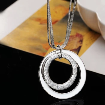925 Silver Dvojité Okrúhle Kruhu Multilayers Náhrdelník Pre Ženy, Strieborné Šperky, Náhrdelníky