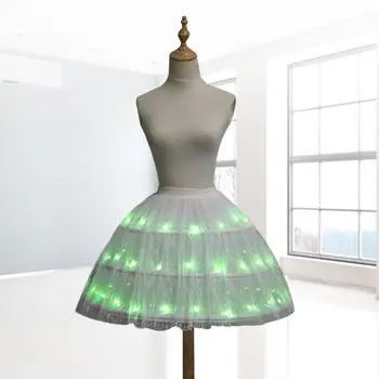 Ženy Lolita Cosplay Tylu Sukne Nastaviteľné LED sa rozsvieti Svetelná Balet Dance Krátke Šaty 3 Oceľové Obruče Spodnička