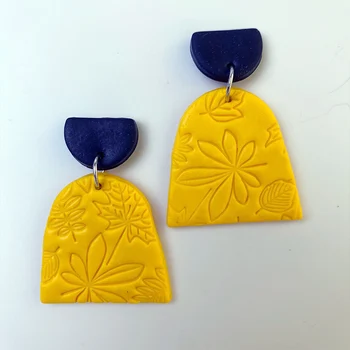Kreatívne Razba Kvet Ílu Polyméru Náušnice pre Ženy Žltá Ručné Kolo Textúra Visieť Módne Náušnice Hliny Šperky Darček