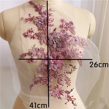 1Pcs 3D Korálkové Kvety Pearl Výšivky Patch Pre Svadbu/Večerné Šaty Oblečenie Šiť Na Škvrny Diy Kvetinová Čipka Tkaniny Nášivka