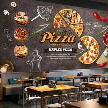 Prispôsobiť Akejkoľvek Veľkosti Tvorivá Atmosféra Potravín Cartoon Pizza nástennú maľbu, Tapety Kaviareň Reštaurácia Pozadí Dekoratívne Nástenné Papier 3d