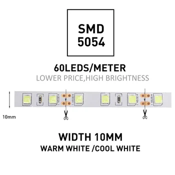 5M LED Pás 12V DC Nepremokavé SMD 5054 60LEDs/M Teplé Biele Flexibilné LED Pásky Prúžok Ribon Svetlo pre Vnútorné Osvetlenie Kuchyne