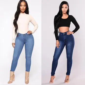 HAOOHU 2020 nové dámske jeans nohavice módne high street bežné pevné vysoký pás pevne úsek štíhle sexy denim plný Ceruzkou Nohavice