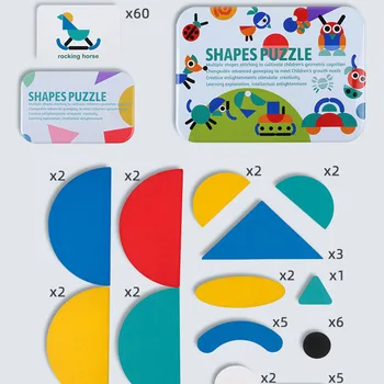 Geometrické puzzle Dreva tvar typu Mozaiky skladačka Ploché puzzle set detské vzdelávacie hračky