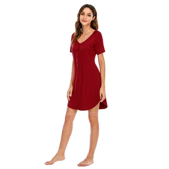 2020 Lete Nové Žien Nightgown Tlačidlo Ukončenia Modálne Elastické, Mäkké Pohodlné Tenké Noc Šaty Krátke Rukáv Americký Sleepwear