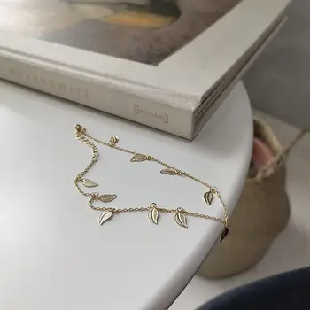Silvology 925 Sterling Silver Listy Ponožky Gold Wild Letnej Pohode Leaf Módne Ponožky pre Ženy 2019 Elegantné Šperky Darček