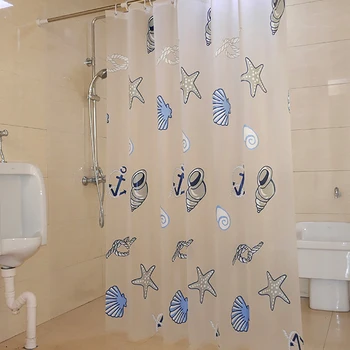 1 Ks Plastových Sprchový Záves PEVA Modrá Shell Hviezdice Vytlačené Priehľadné Záclony Nepremokavé Formy Dôkaz Domov Kúpeľňa Produkty