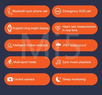 Bluetooth Smart Hodinky MI5 Smart Hodinky Bluetooth Náramok Sport Hovor Hudby Ovládanie Kamery Srdcového tepu Fitness Tracker
