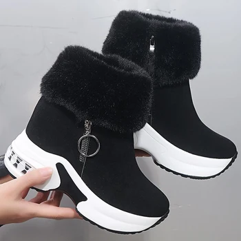 Ženy Členok Boot Teplé Oblečenie Zimné Topánky Pre Ženy Platformu Topánky Dámy Sneh Topánky Výšky Rastúci Topánky Bottes Femme 2021