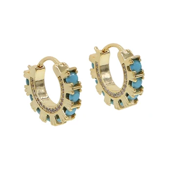 Kvalitné zlaté strieborná farba pripraviť turquoises cz kamenný kruh hoop náušnice pre ženy módne šperky