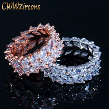CWWZircons Luxusné Cubic Zirconia Pripraviť Olivový List Veľká Angažovanosť Svadobné Rose Gold CZ Prst Prstene, Šperky pre Ženy R109