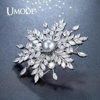 UMODE Nový Pearl Brošňa Šperky pre Ženy Veľké Drahokamu Crystal Kvet Brošne a Pin Svadobné Smowflake Golier Brošňa UX0007
