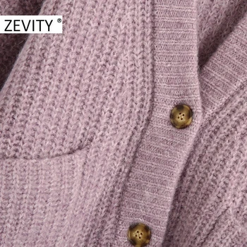 Zevity nové žien módy v krku vrecká patch sveter pletenie sveter lady dlhý rukáv bežné breasted svetre elegantné topy S399