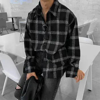 Jar, Jeseň Kockované Košele pánske Módne Retro Bežné Tričko Mužov Streetwear Wild Voľné kórejský Dlhým rukávom Pánske Tričko M-XL