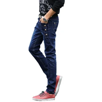 Džínsy Mužov, Mladých 2020 Módny Trend Kórejský Štýl High Street Streetwear Chudá Slim Fit Tlačidlo Denim Pant Mužských Nohavíc Čierna Modrá
