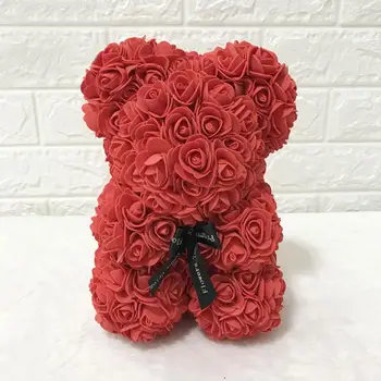 Valentína Darček 25 CM Rose Medveď Kvetinový Bábika Tvorivé Večný Kvet Umelé Dekorácie na Narodeninovej oslavy Svadby