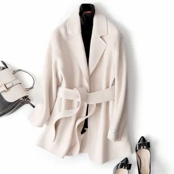 2020 New Vysoká Kvalita, Dvojité Cashmere Zimné Vlnené Kabát pre Ženy, Farba Béžová kórejský Jednoduché Krátke Vlny Coats Žena vrchné oblečenie