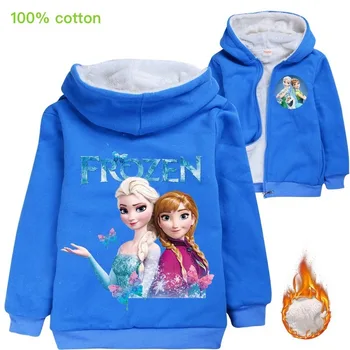 Disney detský Sveter na Zips Hrubé Bunda Dievčatá Mrazené Elsa Tlač Hoodie Chlapci Populárny Kreslený Zimný Kabát
