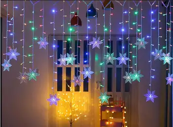Vianočné Dekorácie Opony Snowflake LED Reťazec Svetlá Blikajúce Svetlá Opony Ľahké Nepremokavé Vonkajšie Svetlá Strana