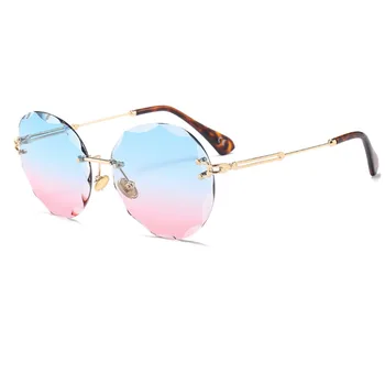 2018 nadrozmerné bez obrúčok Okrúhle slnečné okuliare ženy značky dizajnér slnečné okuliare retro jasné odtiene Kovového Rámu gradient okuliare UV400