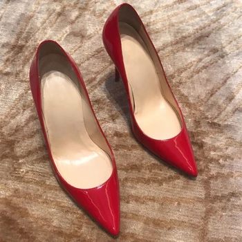 Červená čierna žltá extrémne vysokým podpätkom ukázal prst nové dámske vysoké-poltopánková obuv, dámske topánky, svadobné party QP067 ROVICIYA