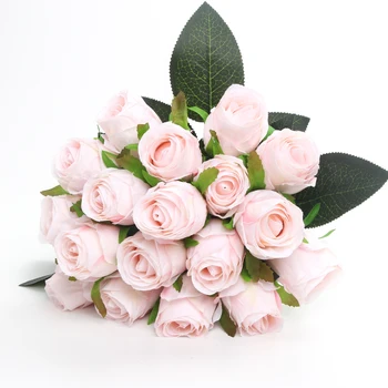 1 Kytice 18 Hláv Umelé Ruže, Kvety Ružové Hodváb Falošné Kvet Flores Pre DIY Domáce Záhrady, Svadobné Dekorácie