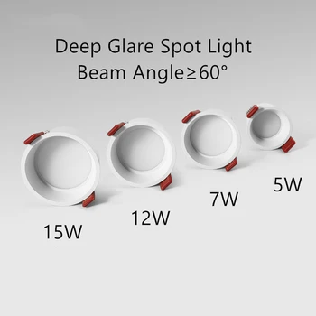 [DBF]Uhol Lúča 60 Stupňov Zapustené LED Downlight 5W 7W 12W 15W Také Hlboké Glare LED Stropné Bodové Svetlo Pic Pozadí