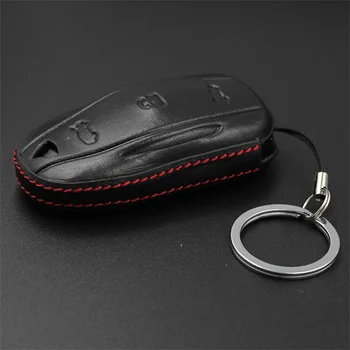 Black Red Originálne Kožené Auto Kľúč, ochranný Kryt Prípade Úplný Ochranný príveskom pre Tesla Model X S Diaľkovým držiak na príslušenstvo