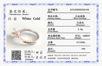 YANHUI S Certifikát 18KRGP Pečiatka Čisté Pevné Biele Zlato Krúžok Kolo Solitaire 8mm 2.0 ct Kameň Snubné Prstene Pre Ženy ZSR168