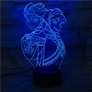 Disney Elsa Anna 3D Lampa Mrazené LED Nočné Svetlo Princezná Komiksu, Anime Stôl písací Stôl Lampara Creative Movie Svetlá Luminiria Dekor