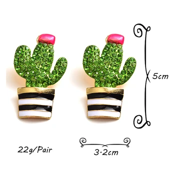 Nový Dizajn Kaktus-tvarované Kovové Olejované Krištáľové Náušnice Vysokej kvality Ženské príslušenstvo Drop náušnice, Módne Šperky Pre Ženy